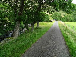 NN731279 looking east towards the bridge over the River Lednock. Behind the photographer, this hydro road goes to the small power station at the head of Loch Lednock and other hydroelectric installations (2009). © Dr Richard Murray, Geograph