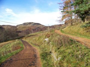 NN733278 looking NNW at the junction in Glen Lednock where the hydro road to the dam (right) leaves the public footpath to Ardeonaig (left) (2010). © Elliott Simpson, Geograph