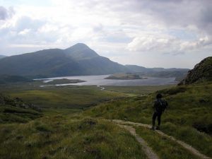 Ben Stack and Loch Stack. The track descending towards Lone from Strath Luib na Seilich. © Karl and Ali, Geograph