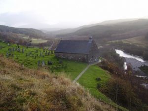 Achluachrach and its cemetary from the hill next to the path. © John Hutchison