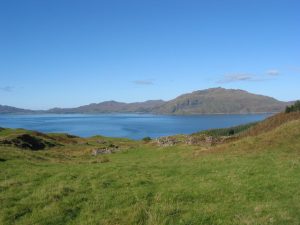 Auliston. Looking NW down a shallow valley dropping about 1 in 8 towards Loch Sunart. Village cleared first part of nineteenth century. Extensive cultivation remains, field banks etc. Boggy acid soil now used as rough cattle pasture. © David Hogg, Geograph