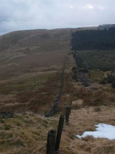 NS713812: west of Hunt Hill. The path from the Tak Ma Doon Road over Tomtain becomes less distinct as it gets further west but can nevertheless be followed along the south edge of the Carron Valley Forest, along with the fence and dry stane dyke. © Alec MacKinnon, Geograph