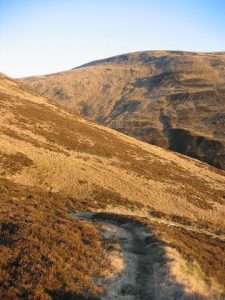 The Capel Mounth's descent to Glen Clova is very steep, but aided by zigzags. This part of the track has not been widened for vehicle use and is a very enjoyable and scenic walk.