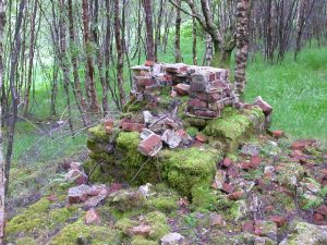 NN 20 60: the ruined remains of a fireplace in the site of the camp which housed prisoners of war during World War 1. The prisoners helped to build the road from Glen Coe to Kinlochleven. © Alan Partridge, Geograph