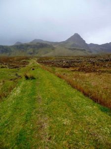 NG486595: track of old mineral railway which served diatomite extraction at Loch Cuithir. Diatomite, also called kieselguhr, is a fine powdered earth used in industry amongst other things as a filler, and also added to nitro-glycerine to make dynamite. © Gordon Brown, Geograph