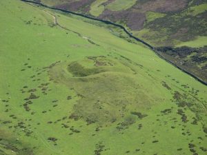 The ditches and ramparts of the Durisdeer Roman fortlet are very well preserved. The fortlet guarded the Roman road which linked Nithsdale and Clydesdale. When it was excavated in 1938, evidence of two timber-built barrack blocks was found. © Eileen Henderson, Geograph