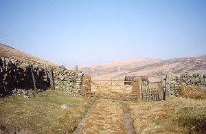 The head of the pass on the Roman Road beneath Well Hill. Lanarkshire beyond the gate. © Richard Webb, Geograph