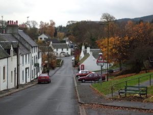 Looking down Main Street, Gargunnock towards the old bridge (c.1775) over the Gargunnock Burn. © George Lanyon, Geograph