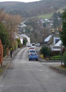 A view from further up Main Street, Gargunnock demonstrating the steepness of the original line of the Kings Highway. © Ian Paterson, Geograph