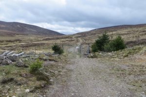 NN593525 the Lairig Ghallabhaich road looking SSW (2015). A route between Loch Rannoch and Glen Lyon leaves Rannoch Forest. There is a gate which can be opened here. © Richard Webb, Geograph