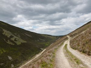 NN588501 Lairig Ghallabhaich looking NNE approaching high point on route between Glen Lyon and Loch Rannoch (2014). Another track seen here doubling back towards the Allt Ghallabhaich may be associated with a small hydro-electric scheme. © Alan O'Dowd, Geograph