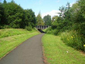 NS739647: looking WNW towards a small abandoned bridge over the former Monkland Canal (2013). © Ross Watson, Geograph