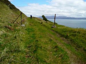 NG594361 looking NE along the track to Hallaig. View to Applecross over the Inner Sound (2013). © Gordon Brown, Geograph
