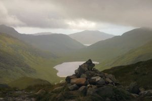 This cairn marks the highest point of the track between Inverie and Loch Hourn. Loch an Dubh-Lochain can be seen in the distance. © Bob Jones, Geograph