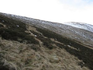 NO458704 looking SSW along a Mounth road out of upper Glen Lethnot to Strathmore. Although shorter than following Glen Lethnot, this former whisky/cattle path is little used now, but is still furnished with crossing places over the electric fences (2007). © Richard Webb, Geograph