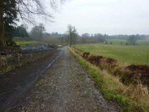 Much of the route is still used for access to peoples' homes and so is very easy walking.  This is looking north from near Old Sauchie.  , © Neil Ramsay