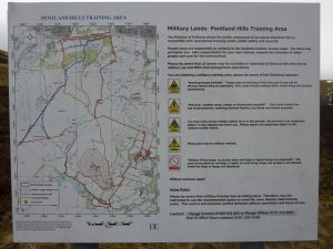 Signpost showing extent of MOD land. © Colin Cadden, Colin Cadden
