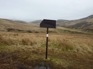Old MOD warning sign at NT213647. © Colin Cadden, Colin Cadden