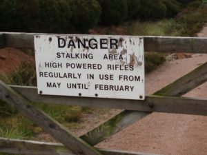 A sign encouraging use of the path for two months of the year, but being a catalogued right of way the Stock Mounth can not be closed for stalking. © Graham Marr