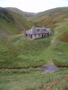 NY474987: no hope at Braidliehope (2007). A sad sight as the substantial house falls into rack and ruin. Probably now past repair as masonry is starting to collapse. The Crib Burn is behind looking up towards Cauldcleuch Head. © Adam Ward, Geograph