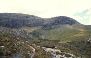 NC 362 465: Lone-Golly Pony Path. A pony track, in good repair, crossing the Reay Forest. Meall Horn in the background. © Richard Webb, Geograph